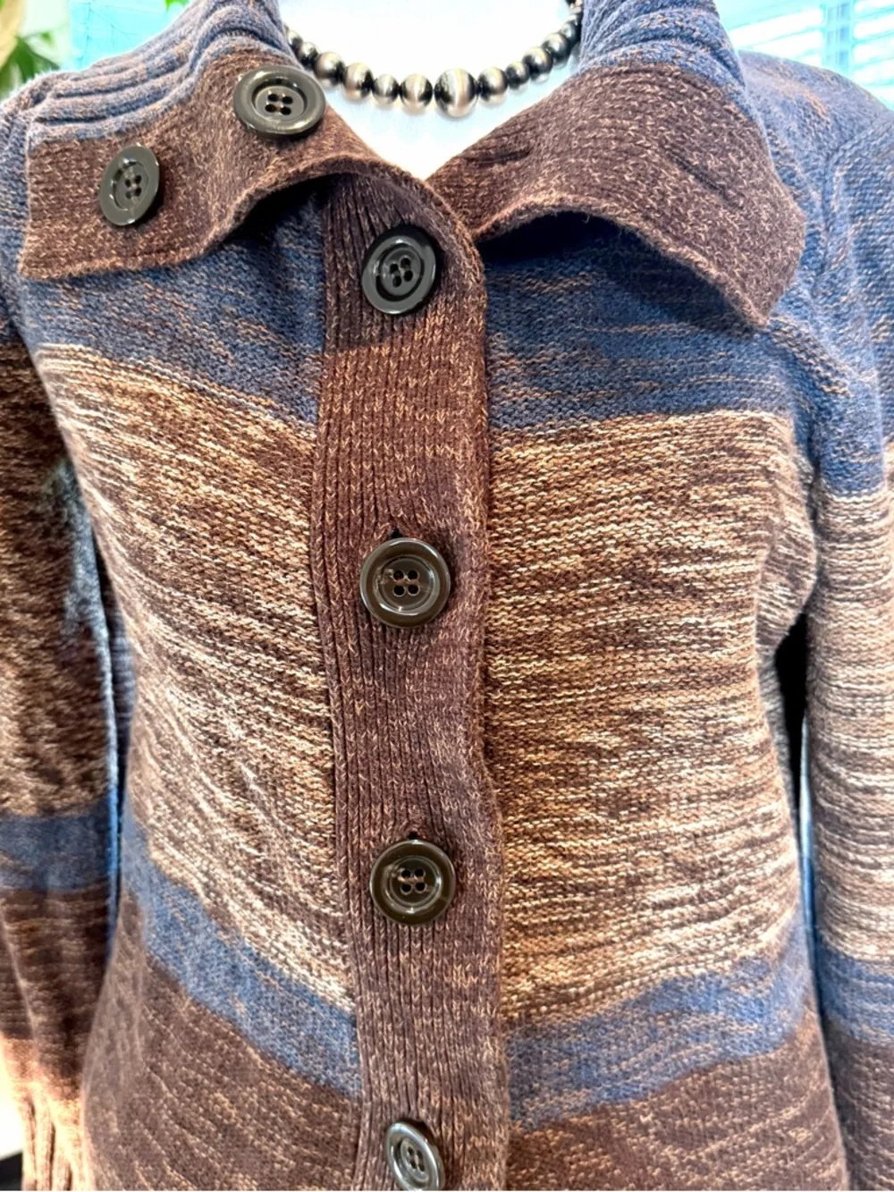 Pendleton Beautiful Brown and Blue Ribbed Button Cardigan - Picture 4 of 8